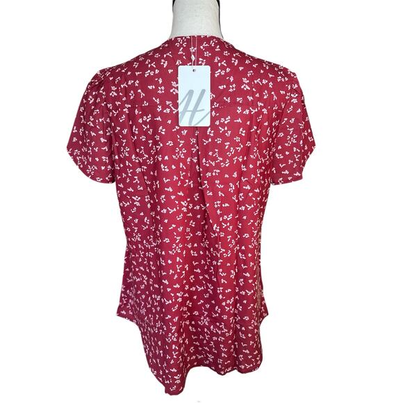 Women's Large Short Sleeve Chiffon Blouse Loose Fit Split V Neckline Red Summer - Picture 2 of 8
